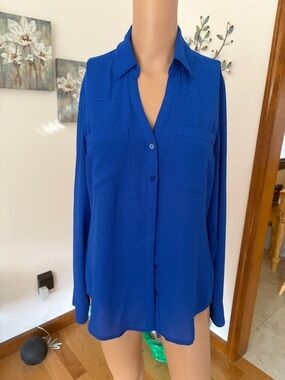 Express Royal Blue Button-Front Shirt Blouse